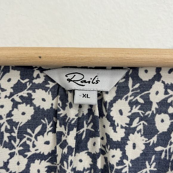 Rails Jade Navy Camellia Floral Feminine V-Neck Tie Waist High-Low Midi Dress XL - Picture 8 of 16